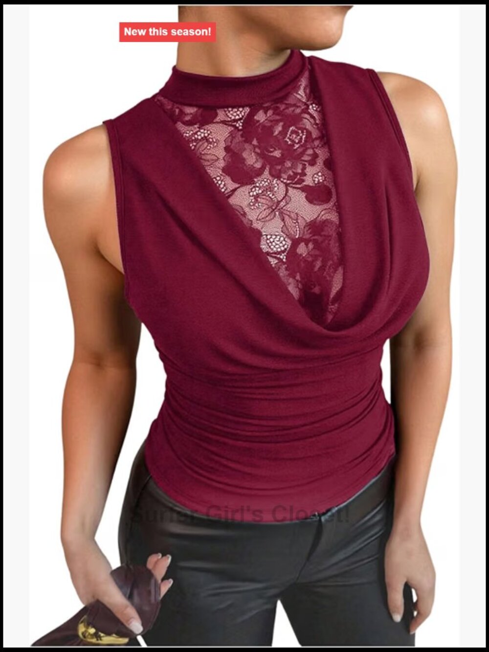 Lace Trim Sleeveless Tank Top Draped Neck Summer Y2K Going Out Tops